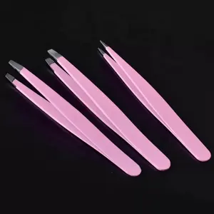 Pinzas para el pelo para cejas, juego de pinzas para el pelo con punta plana inclinada rosa y preciso, Logo personalizado, herramienta de belleza de acero inoxidable, pinzas para pestañas postizas