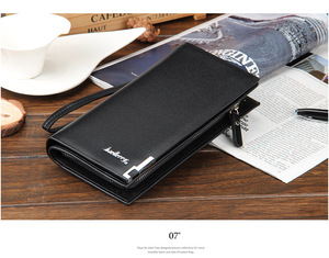 Baellerry-billeteras de cuero sintético para hombre, carteras masculinas de estilo largo, informales, con borde de Metal y cremallera, con correa de mango, para teléfono móvil - Product Image 3