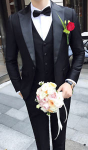<span class=keywords><strong>Nero</strong></span>/Blu/Viola Abiti Da Uomo <span class=keywords><strong>Smoking</strong></span> Dello <span class=keywords><strong>Sposo</strong></span> One Button abito Slim Fit vestito Da Pranzo di Nozze 3 Pezzi del Cappotto della Giacca Sportiva (Jacket + Pants + Vest) - Product Image 3