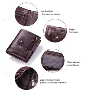 <strong>Italy</strong> Genuine <strong>Leather</strong> Men's Vintage Style Wallet Short Trifold Zipper Buckle Coin Purse Polyester Lining Direct Factory Supplier - Product Image 4