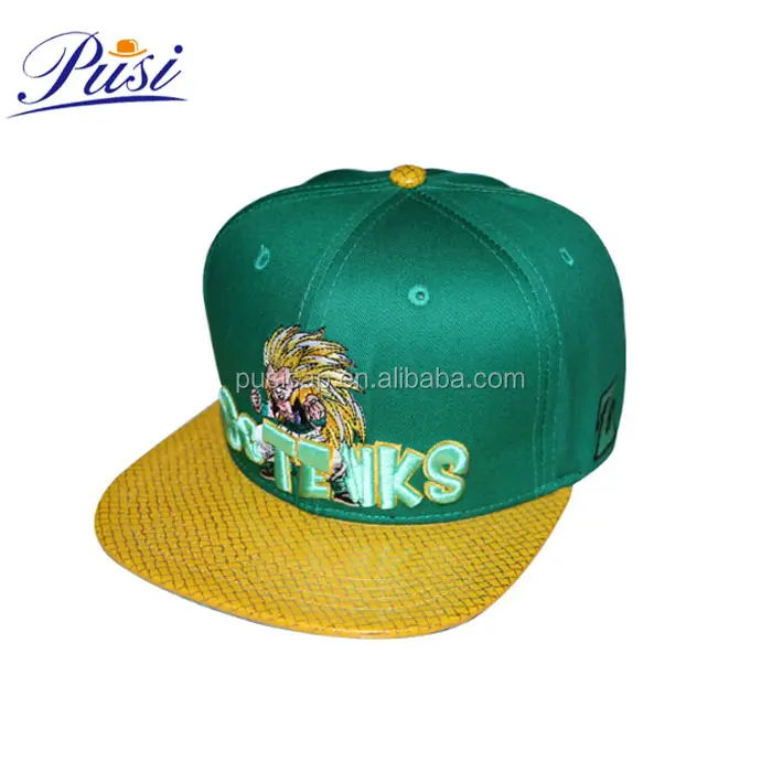 Di alta Qualità Su Misura Cartoon Ricamo Protezione di Snapback Con Pelle di Serpente PU Tomaia In Pelle Visiera