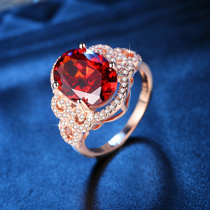 Gioiello da sposa europeo grande pera <span class=keywords><strong>rosso</strong></span> rubino zircone gemma 18K <span class=keywords><strong>oro</strong></span> rosa placcato CZ Micro anelli di fidanzamento pavimentati - Product Image 5