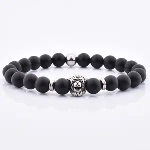 Bracelet en pierre d'agate mate sur mesure avec bande élastique, perles de gorille pour homme - Product Image 1
