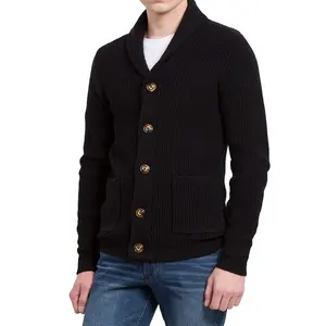 Uomini Collo a Scialle Nero A Maniche Lunghe Maglione Cardigan