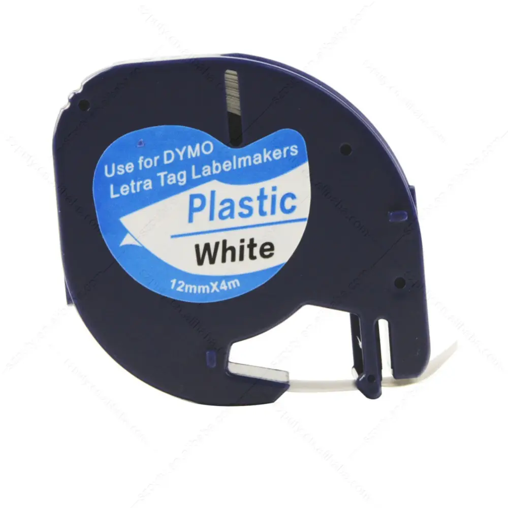 PUTY-Cinta de plástico negra y blanca para etiquetas, Dymo letratag 91201, 91201