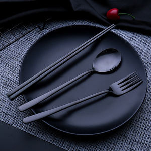 Cubiertos de metal 18/10, cubiertos de Corea, oro rosa, <span class=keywords><strong>azul</strong></span>, negro, cuchara, tenedor, palillos, juego de cubiertos - Product Image 5