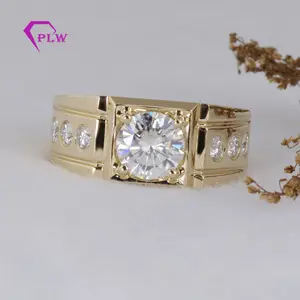 Cincin Emas 3 Karat Pria, Cincin Model Emas Moissanite 11 Gram 14K Kuning Emas