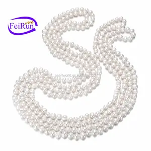 7mm potato 100 inch white very long endless fresh water sweet water pearl necklace