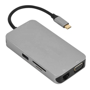 10 in 1 <span class=keywords><strong>USB</strong></span> Tipo-<span class=keywords><strong>C</strong></span> a HDMI VGA Audio <span class=keywords><strong>Aux</strong></span> RJ45 Gigabit e PD di ricarica carta di DEVIAZIONE STANDARD TF lettore di e 3 USB3.0 Hub per MacBook e più - Product Image 2