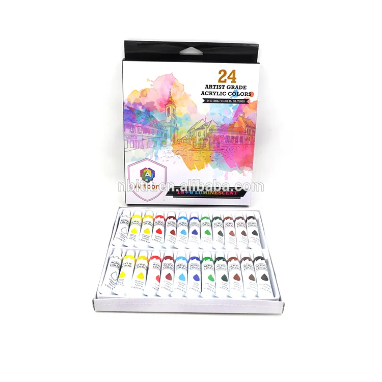 Wholesale colorful artist 24colors acrylic paint non-toxic water-based acrylic color paint brush set
