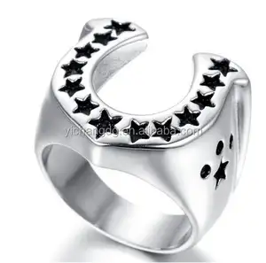 पुरुषों के स्टेनलेस स्टील की अंगूठी, विंटेज, बाइकर, चांदी, काले घोड़े की नाल की अंगूठी