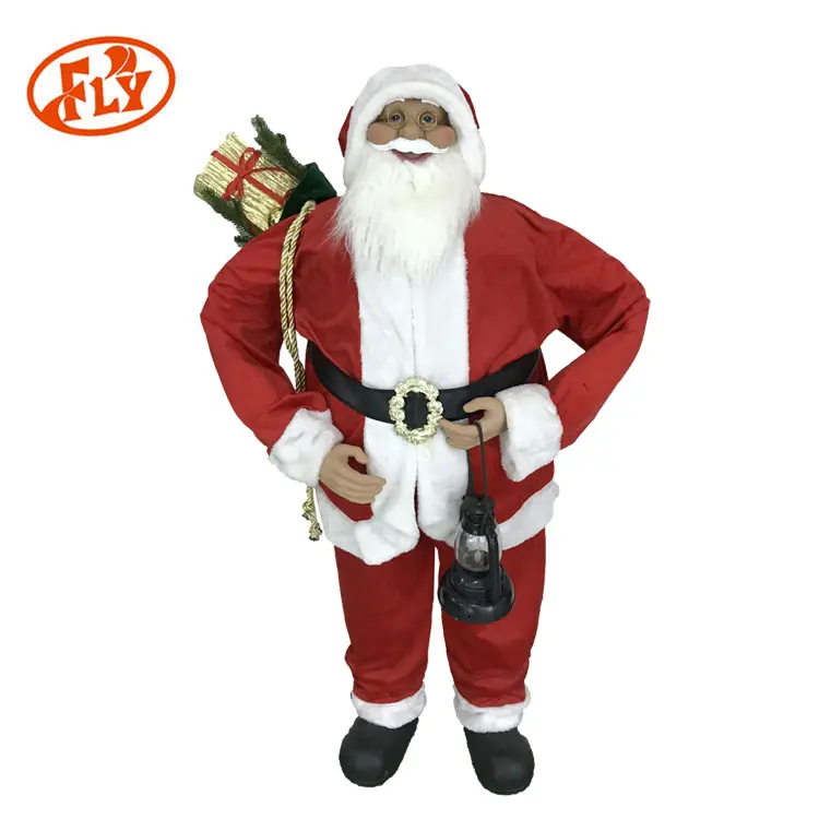 120CM Fix popular santa claus with plush red cloth and big gift box for christmas decoration