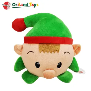 soft stuffed fat round ball shaped christmas plush elf toy with green hat