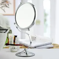 Two Way Countertop Metal Chrome Plating Enlarged Zoom Mirror 10X For Makeup Vanity