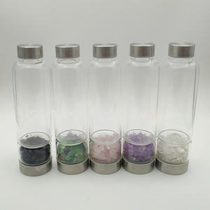 Botella de agua de cristal de energía, libre de bpa, curativa, mineral, Chip, amatista, piedras preciosas, botellas de agua, piedras preciosas caídas en la parte inferior de la botella - Product Image 4