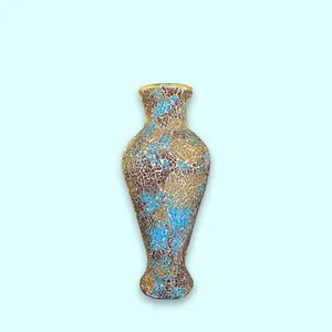 Big Floor Flower Blue & Yellow Mosaic Glass Vase