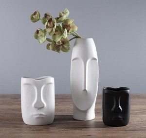 Florero de cerámica con forma de <span class=keywords><strong>Tiki</strong></span> blanco y negro, botella de gres personalizada para flores - Product Image 4