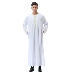 Nieuwste Ontwerp 3xl Wit Lange Mouwen Borduren Islamitische Thobe Arabische Daffah Thobe Mannen Arabische Dubai Indian Moslim Jubbah Kleding