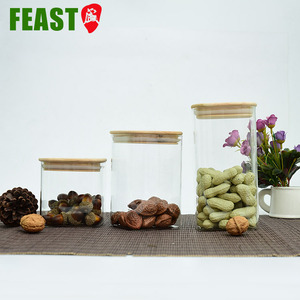 Jarra de vidrio de cocina personalizada para alimentos, recipiente de almacenamiento cuadrado con tapa de bambú hermético - Product Image 5