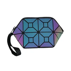 Custom vinyl luminous cosmetic pouch noctilucent color change geometric chameleon bag