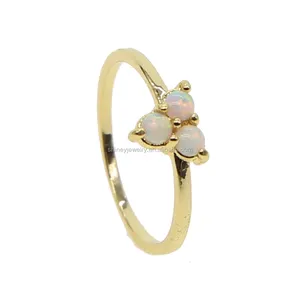 Promotion top quality white fire opal three stone women lady jewelry best selling skinny thin gold ring for women