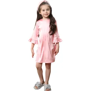 OEM and ODM Quality ruffled sleeves elegant kids clothes girl dress kids wear manufacturers kids satin pajamas