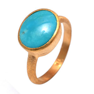 Anillo de Plata de Ley 925 con gema turquesa, juego de bisel dorado, acabado mate - Product Image 1