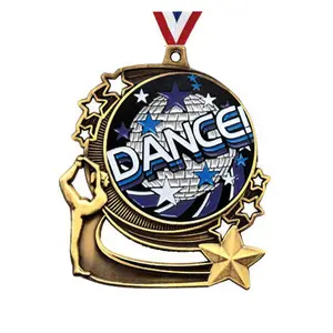 High quality zinc alloy metal award medal with ribbon epoxy coating bronze love dance medals and trophies