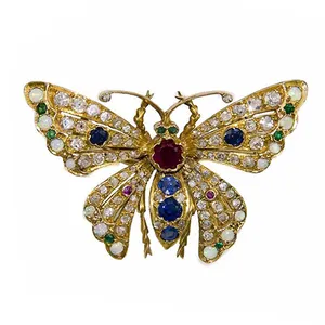 Zinc Alloy Metal Brooch Gold Plated Rhinestone Butterfly Brooches Pins Vintage Crystal Insect Brooch