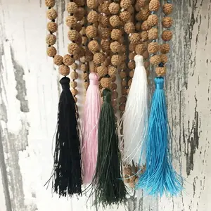 ST0507 8mm alami Rudraksha buatan tangan simpul biji Bodhi 108 Mala kalung manik-manik menenangkan penyembuhan pria