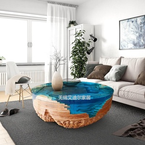 <span class=keywords><strong>Table</strong></span> basse en résine époxy bleu rivière, design idéal pour le salon - Product Image 1