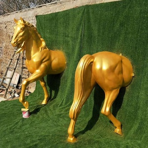 Duvar sanat yaşam boyutu fiberglas yarım at heykel reçine bronz bakır altın at
