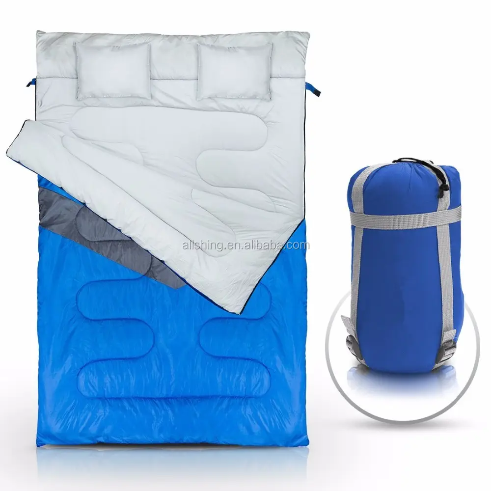 Wholesale Double Sleeping Bag (Queen Size) with 2 Small Pillows / Waterproof, Comfortable & Compact for Hiking, Trekking,