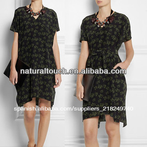 De la <span class=keywords><strong>mujer</strong></span> de manga corta y v- escote vestido casual con auto cinturón( ntf04067) - Product Image 1