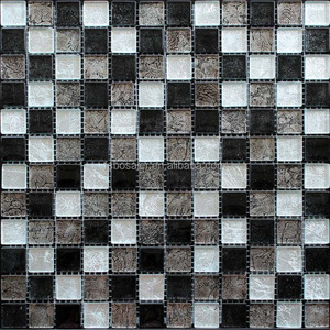 Mosaïque de verre en feuille noire et argentée polie à paillettes pour mur, crédence de cuisine - Product Image 1