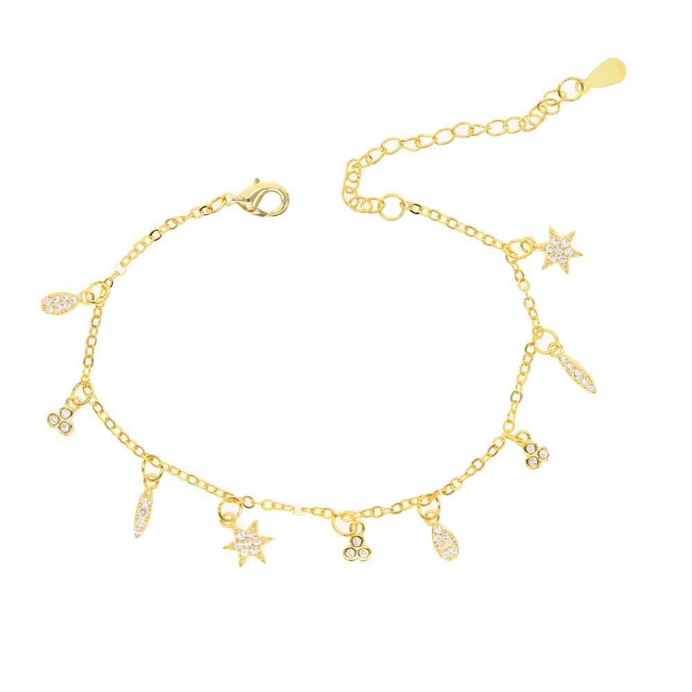 Promozione delicato piccolo minimo stella triangolo bar della cz di fascino placcato oro personalizzato braccialetto di fascino dei monili per le donne