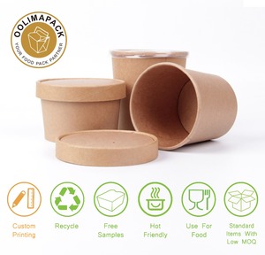 Bol à soupe simple en plastique, bol rond à crème glacée avec couvercles en PP, récipients de crème glacée en papier blanc de 12oz avec couvercle ventilé