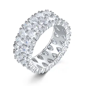 Anéis de zircônia com duas linhas, joias de moda feminina diária, anel de prata, bijuteria (krg008)