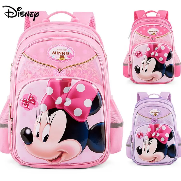 Disney-mochila escolar para niños, bonita, Minnie
