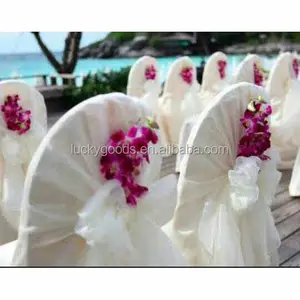 Organza Wedding Ghế Bìa Và Organza Sash Khách Sạn Đồng Bằng Nhuộm Tiệc 100% Polyester Bán Buôn LGS036 Kem Trắng Luckygoods