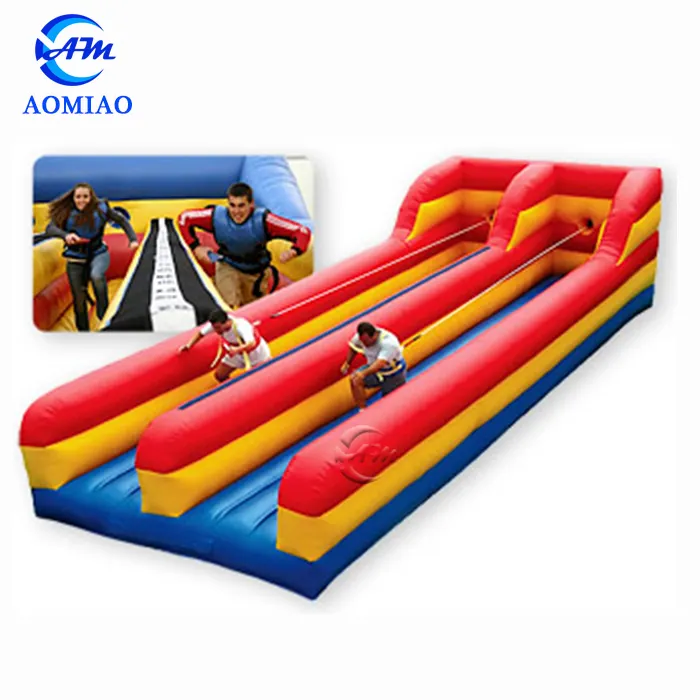 Commercial Grade Outdoor Interactive Games 2 Lanes Inflatable Bungee Run For Sale