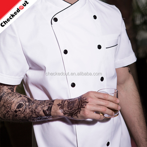 OEM de alta calidad de manga corta blanco al por mayor uniforme de <span class=keywords><strong>cocina</strong></span>, cruzado restaurante cocinero - Product Image 2