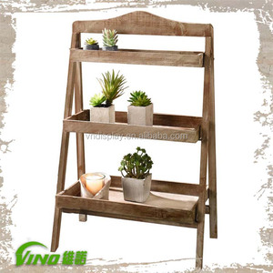 Etagère en bois à 3 étagères, support de sol pliable pour présentoirs de fleurs et de plantes rustiques - Product Image 2