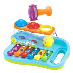 早教婴儿玩具启蒙木琴，带3个色球/小锤子，适用于儿童和男孩和女孩