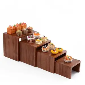 Vật Phẩm Phục Vụ Đám Cưới Kệ Gỗ Sapele Rắn 5 Tầng Cupcake Tầng Hình Dạng Thực Phẩm Tráng Miệng Hiển Thị Rủi Ro Bánh Đứng Bằng Gỗ