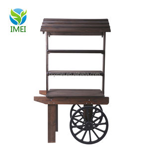 アンティーク木製サービングトロリー装飾ガーデンワゴンウッドコーヒーカート - Product Image 3