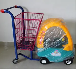 Pasokan OEM Cetakan Rotasi Mobil Belanja Plastik, Keranjang Belanja Supermarket Warna-warni untuk Anak-anak