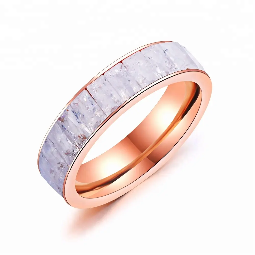Brand Jewelry 316L Stainless steel Clear Quartz Crystal Rose Gold Ring