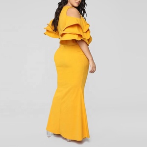 <span class=keywords><strong>Venta</strong></span> al por mayor de moda frío hombro cuello V profunda niveles mangas mujeres Maxi vestido largo - Product Image 6