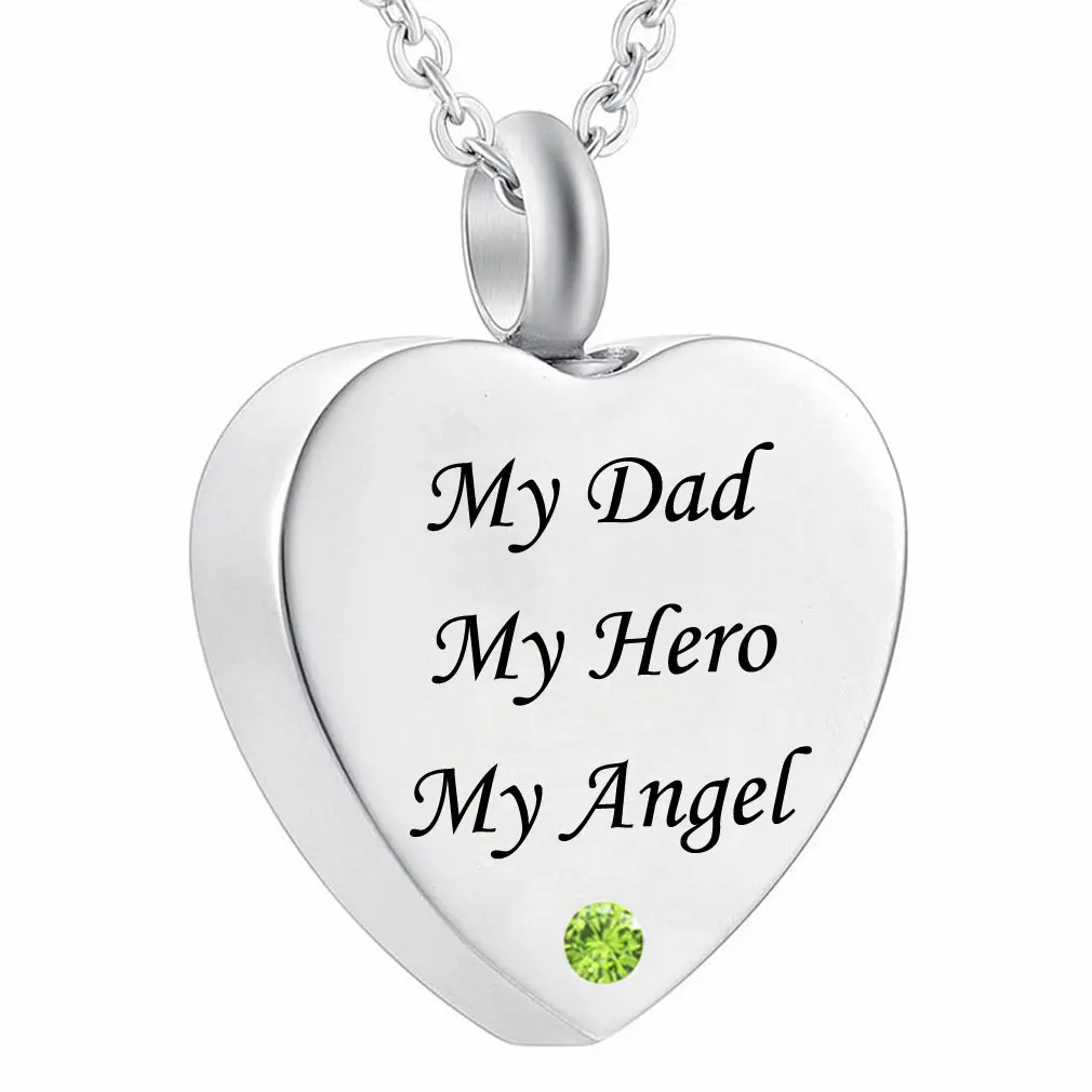 Cremation Urn Necklace My Dad My Hero My Angel Heart Keepsake Memorial Jewelry for Ashes